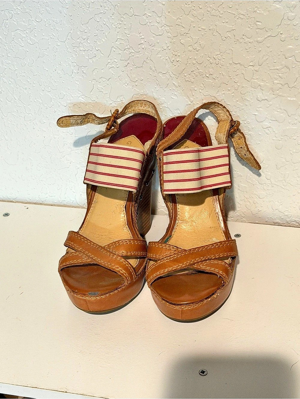 Tory Burch Striped Brown Wedge Sandals